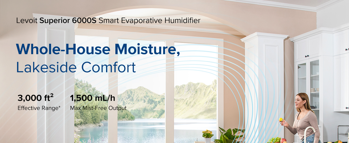 Levoit Superior 6000S Smart Evaporative Humidifier Whole-House Moisture Lakeside Comfort